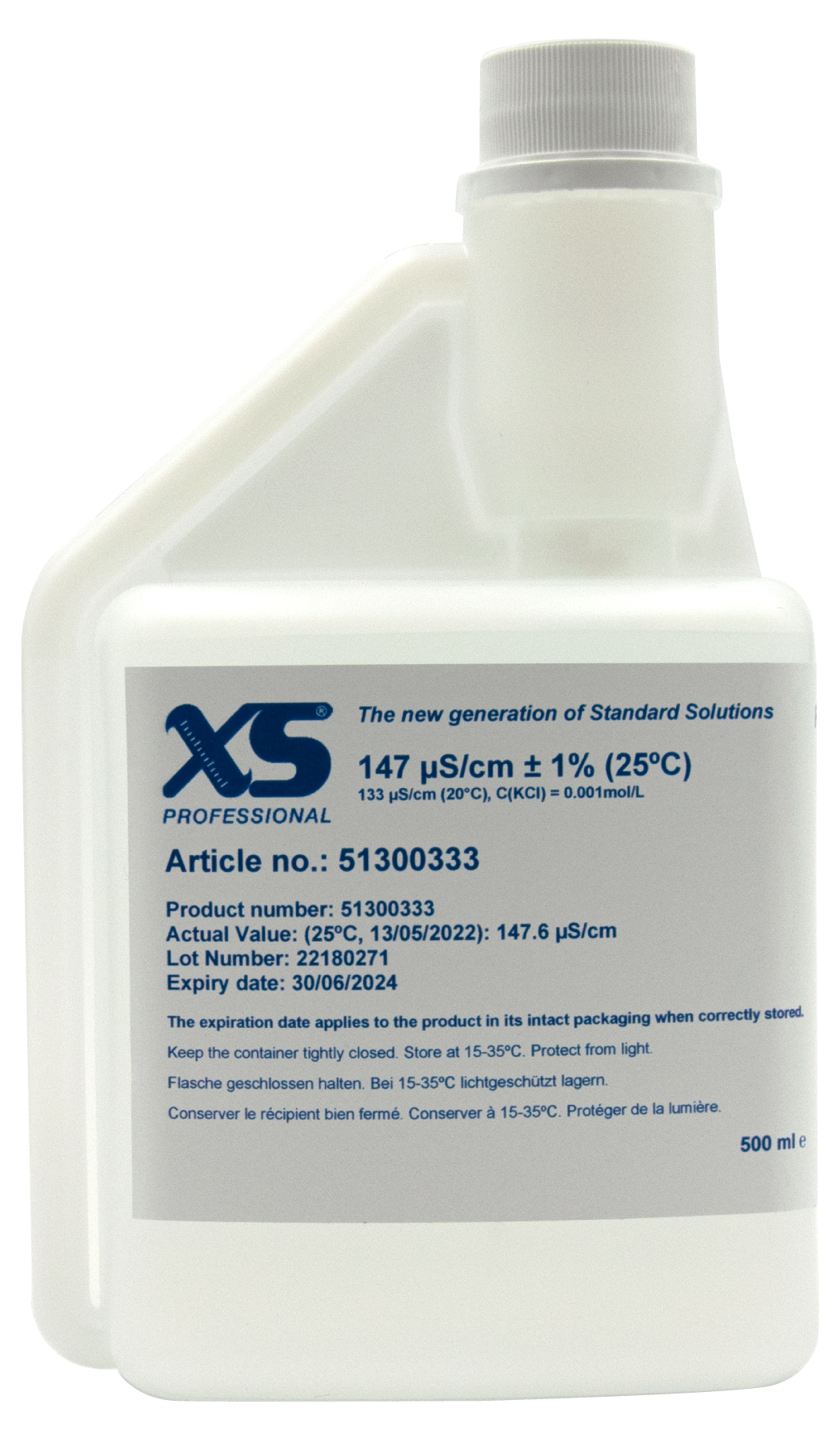 XS Professional 147µS/cm - 500ml Leitfähigkeitskalibrierlösung mit DFM Zertifikat