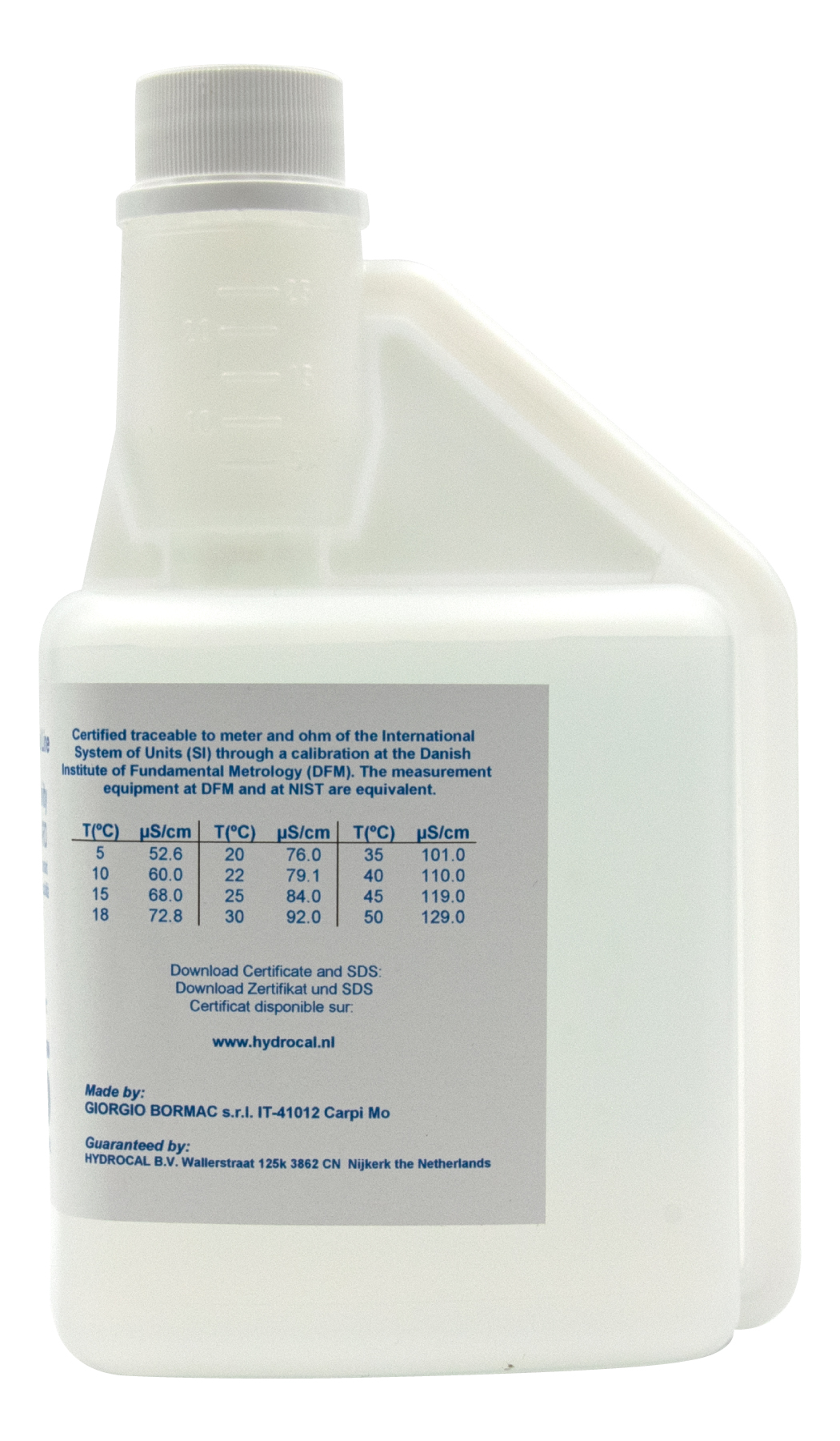 XS Professional 84 µS/cm Kalibrierlösung Rückansicht mit pH-Werten