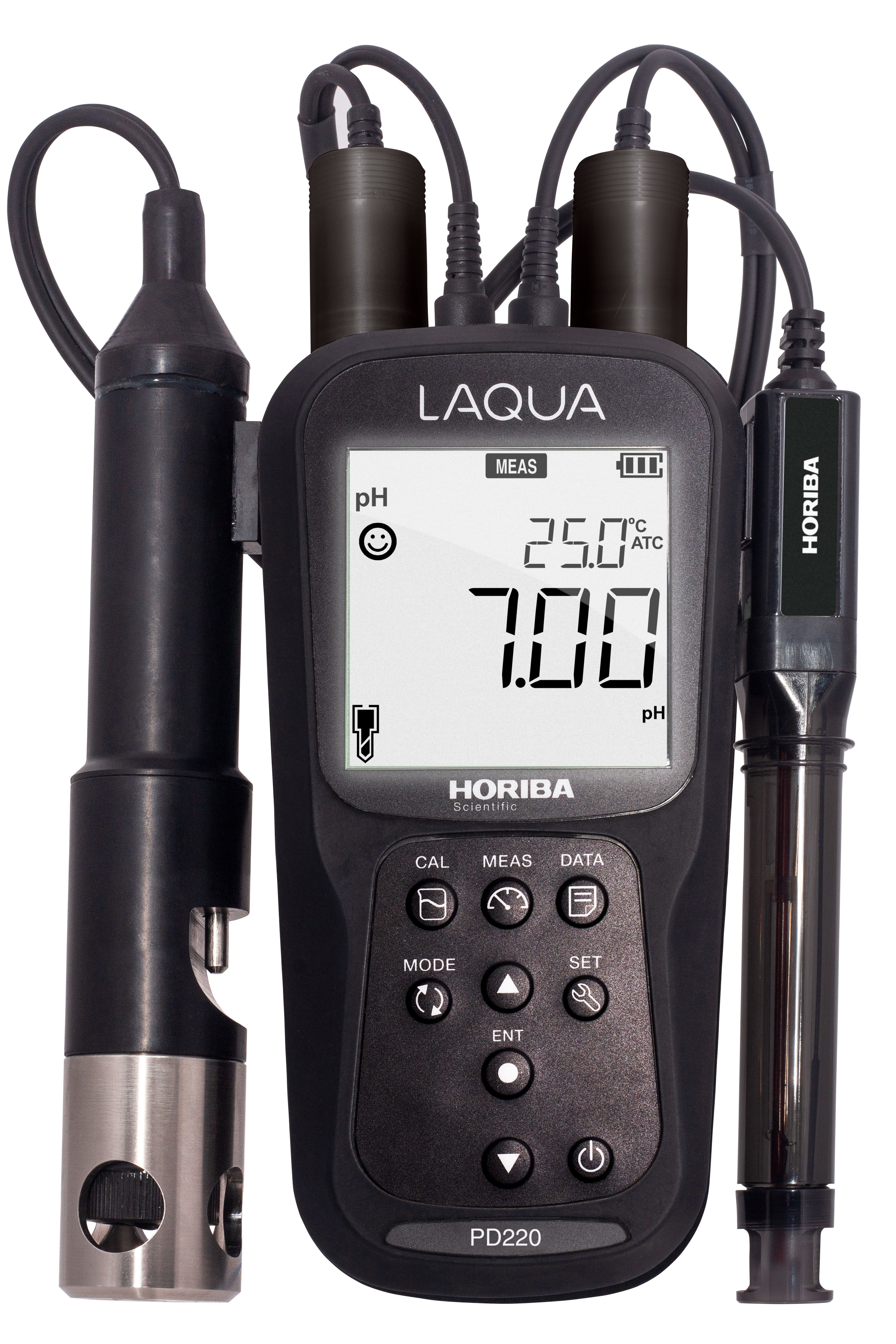 Horiba LAQUA PD220-Kit pH, Redox, gelöster Sauerstoff und Temperatur Handmessgerät mit GLP konformer Datenspeicherung und Druckfunktion im Analysen- Messkoffer
