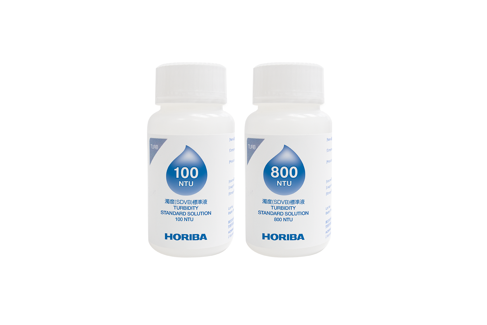 Horiba 550-TBP-2H Kalibrierlösungsset für den höheren Bereich (100 und 800 NTU), jeweils 50 ml Artikel 896083 Horiba 550-TBP-2H Kalibrierlösungsset für den höheren Bereich (100 und 800 NTU), jeweils 50 ml Flaschen