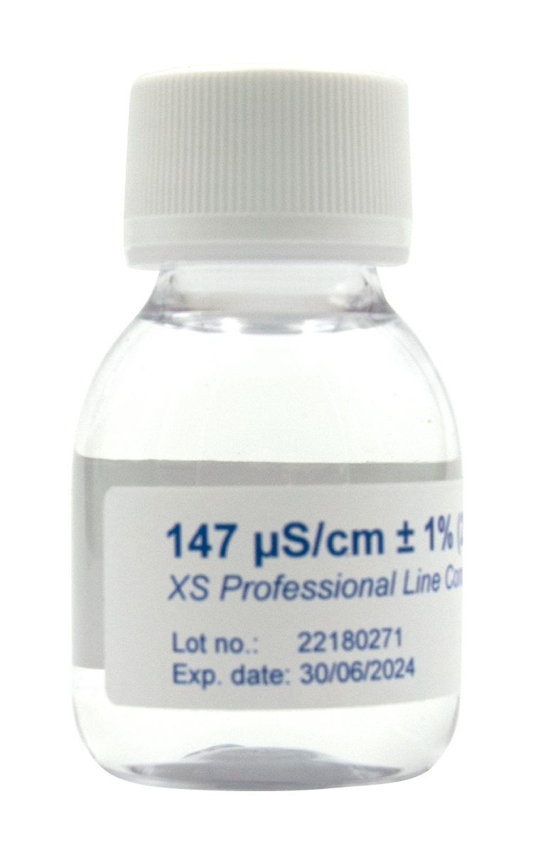 Professional 147µS/cm - 4x 60ml Leitfähigkeitskalibrierlösung  klar, 60ml Flasche vorne