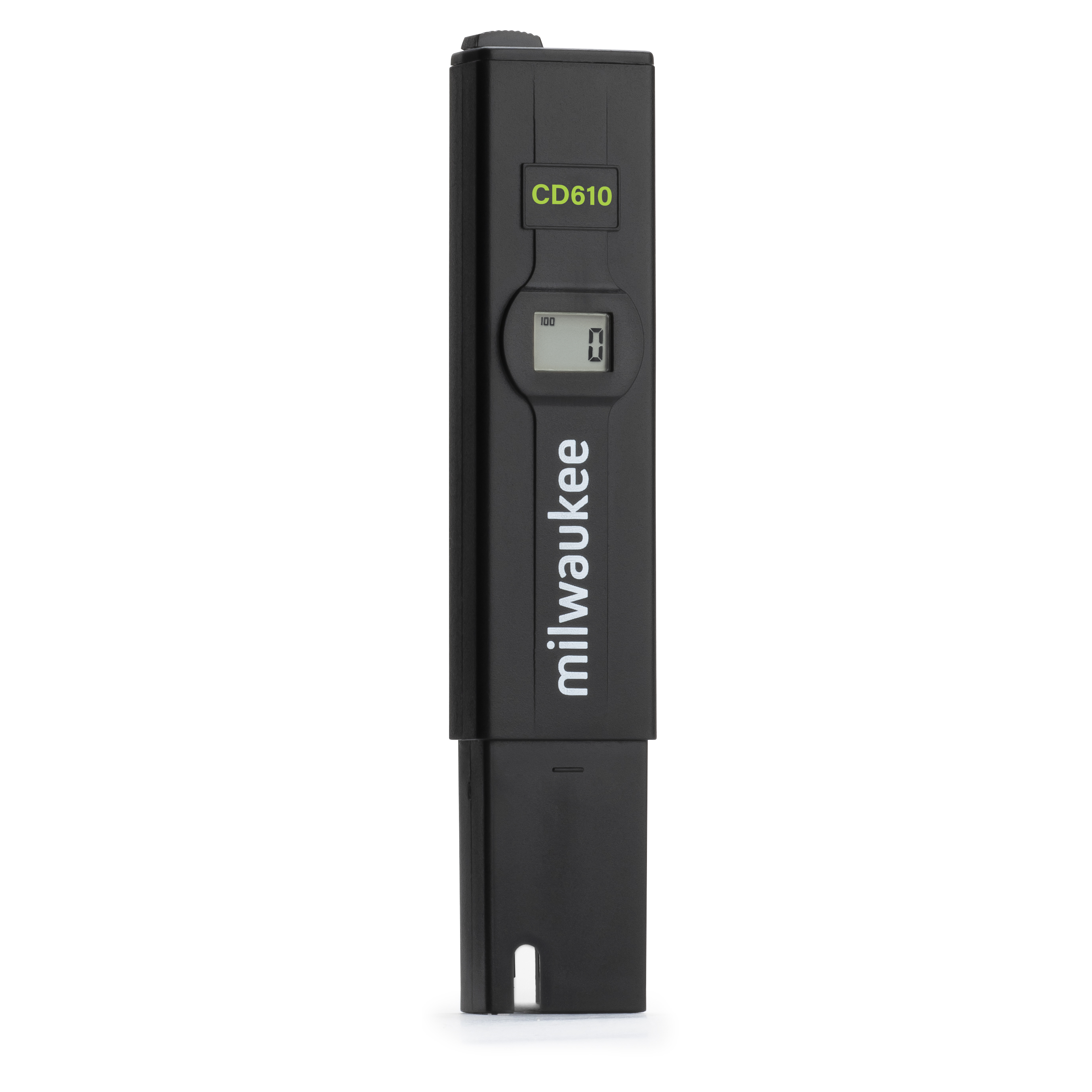 Milwaukee CD610 TDS Tester hoher Bereich für gelöste Feststoffe, Knöpfe und ergonomische Form erkennbar, Schutzkappe ist ab