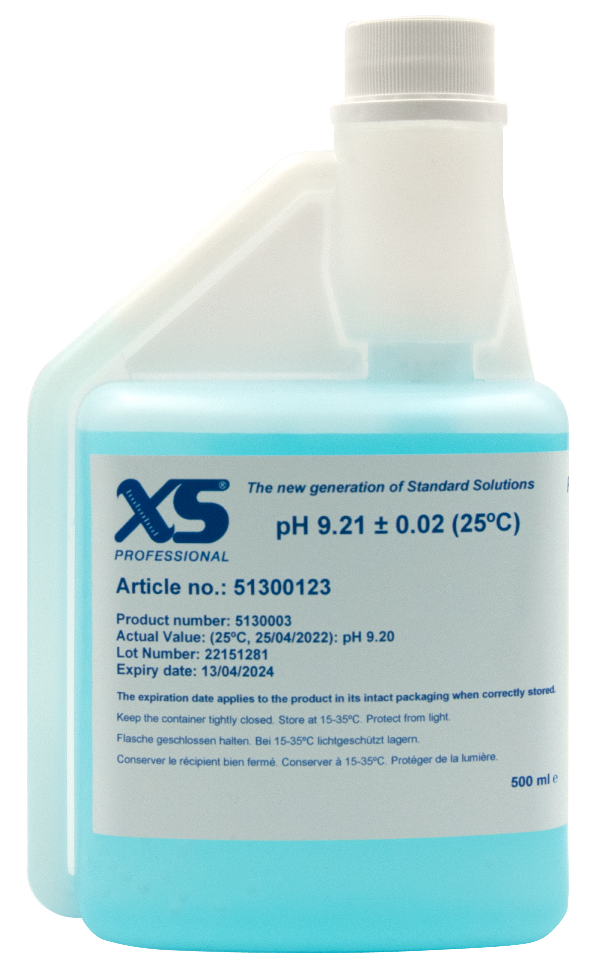 XS Professional pH 9.21 (±0,01pH @25°C) - 500ml pH Pufferlösung mit DAkkS Zertifikat