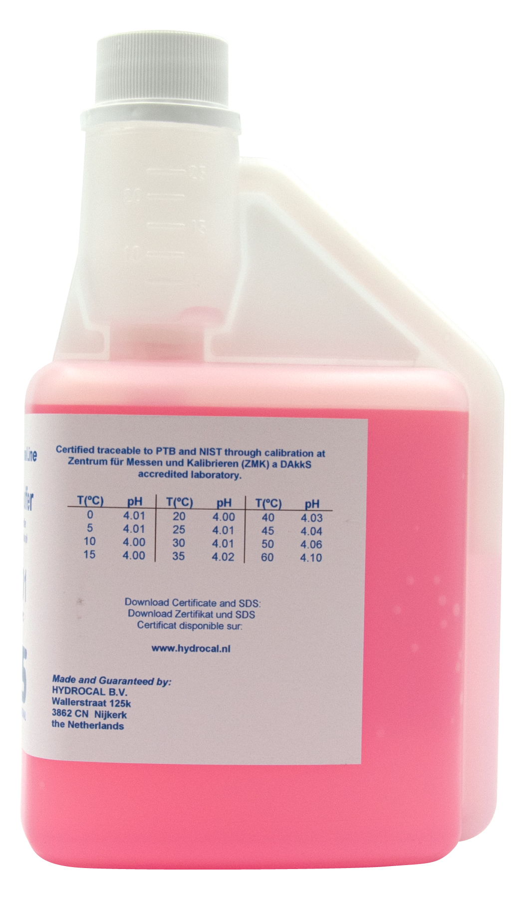 XS Professional pH 4.01 Rückseite der Flasche, technische Daten