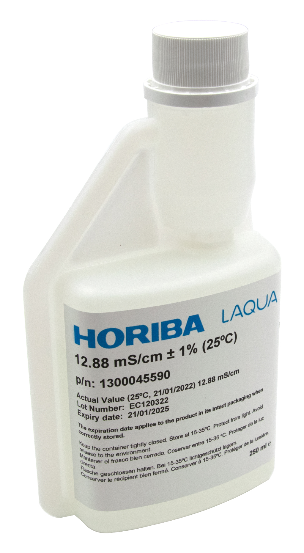 HORIBA 12.88 mS/cm Leitfähigkeitskalibrierlösung 250ml (250-EC-1288) HORIBA 12.88 mS/cm Leitfähigkeitskalibrierlösung 250 ml Flasche mit Hygieneverschluss, Transparente Flasche mit ergonomischem Hygienedeckel zur kontaminationsfreien Entnahme