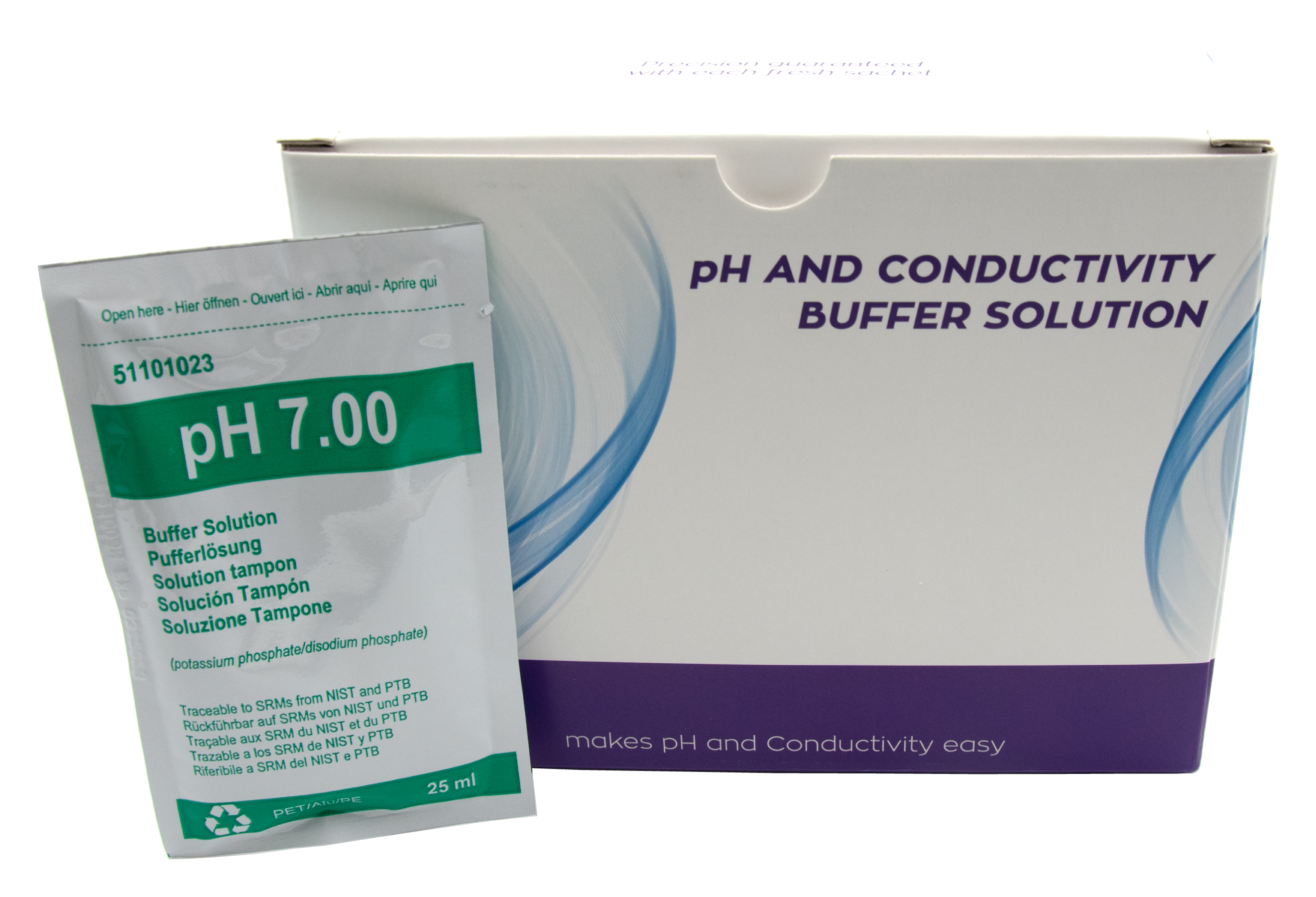 XS BASIC pH 7.00 (25°C) Pufferlösungspackung mit 20 Tüten à 25ml, grün, mit Analysenzertifikat