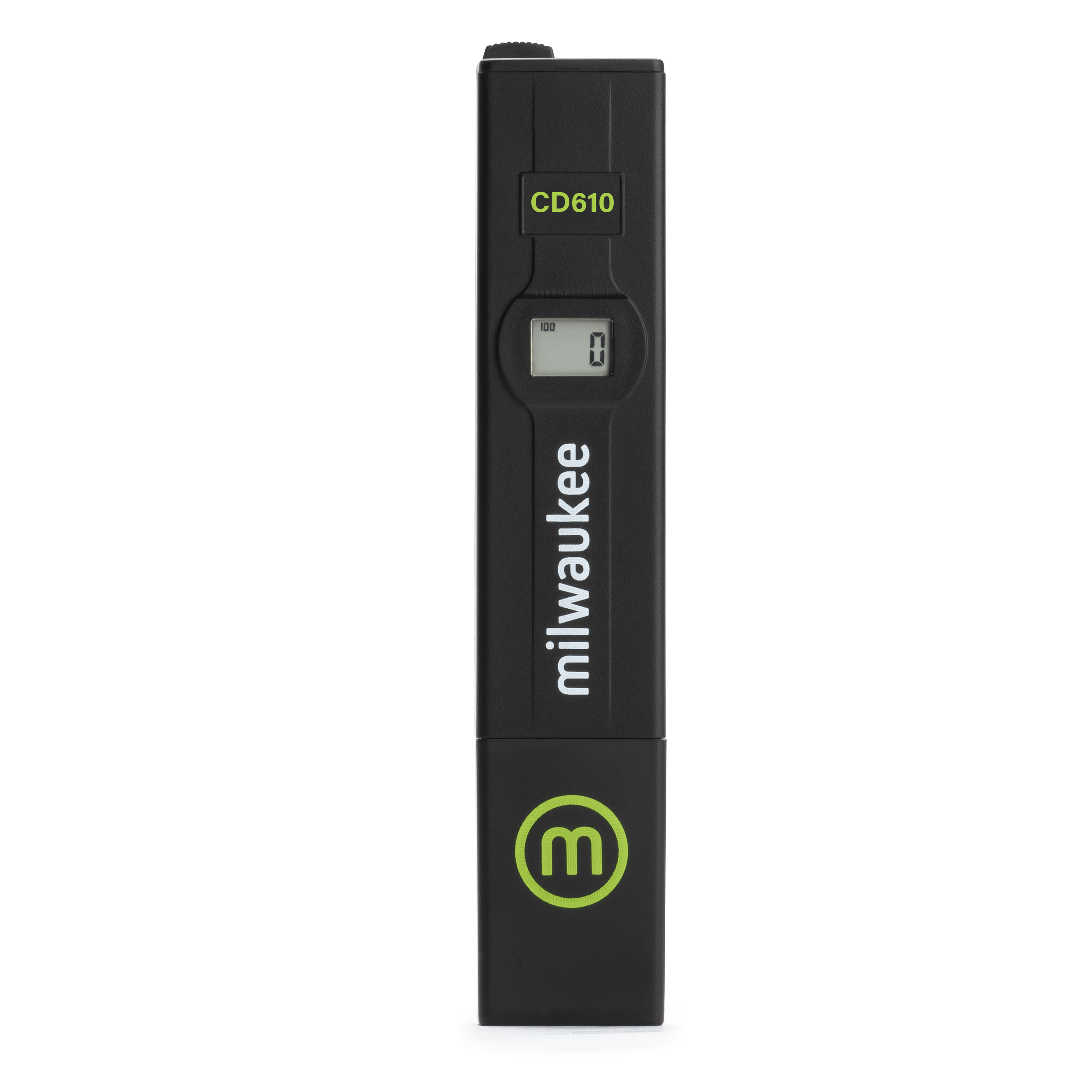 Milwaukee CD610 TDS Tester hoher Bereich für gelöste Feststoffe, schräg liegend, Schutzkappe ist auf dem Sensor