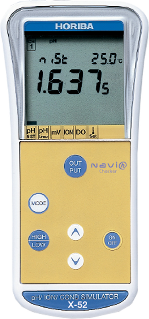 Horiba X-52 Digitaler Simulator, Frontansicht, Leitfähigkeitssimulator, Temperaturkompensation, Elektrodenprüfung