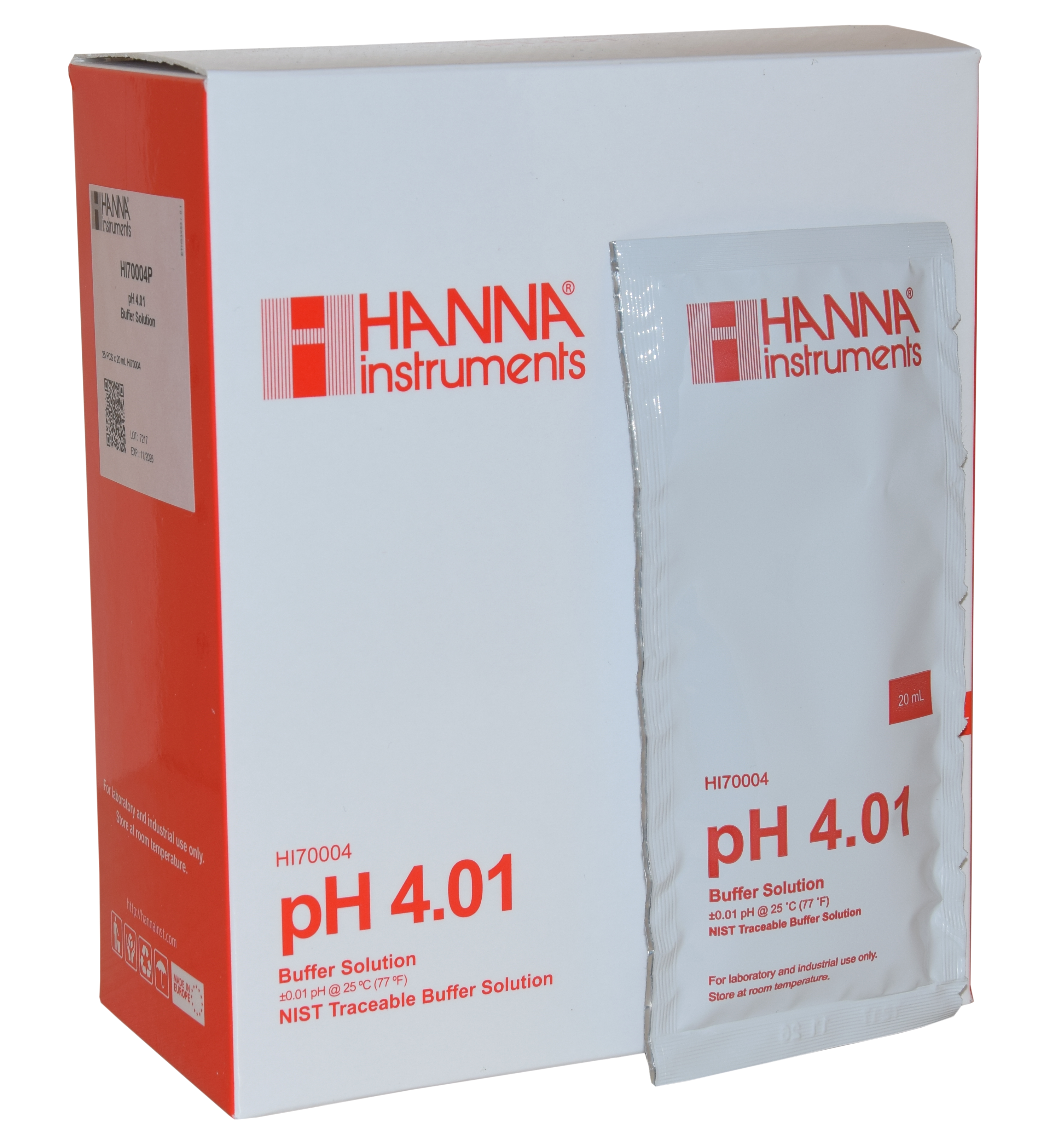 HANNA Pufferlösung pH 4.01, 25 x 20mL Beutel (HI70004P)