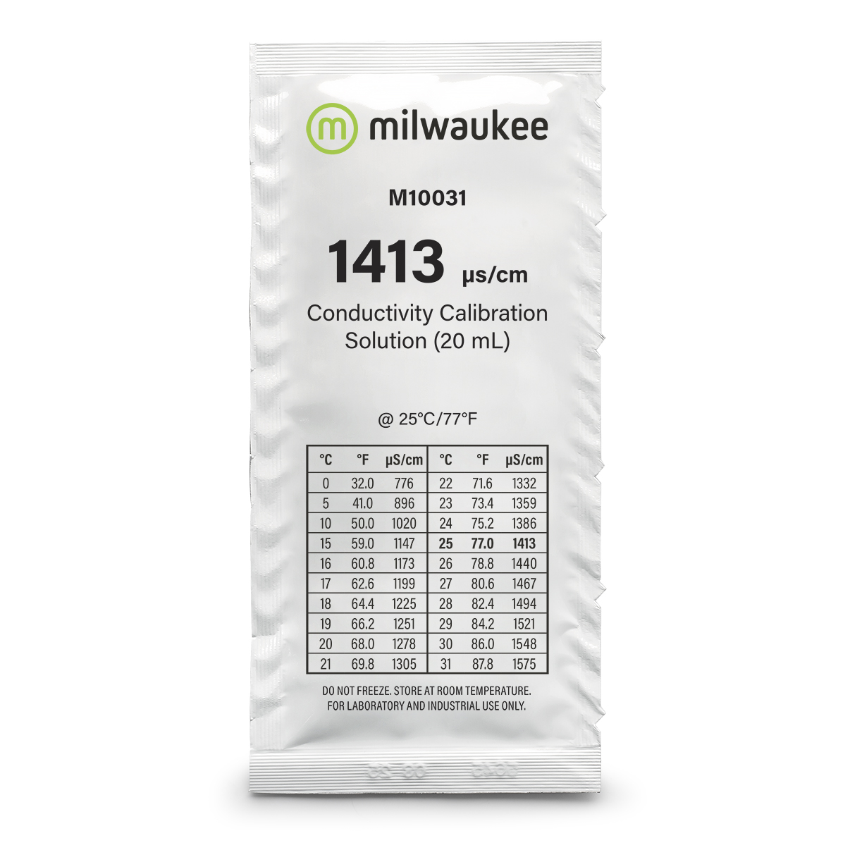 Milwaukee M10031B 1413µS/cm Leitfähigkeitskalibrierlösung im Beutel, 25 Beutel á 20ml 