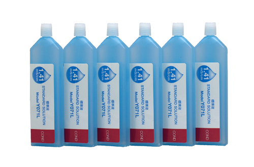 Horiba 1413 μS/cm Leitfähigkeitsstandardlösung (514-22) Horiba 1413 μS/cm Leitfähigkeitsstandardlösung 6 Flaschen Frontansicht, 14 ml Kalibrierlösung, Pocket Tester Zubehör, Kalibrierlösung Wasserqualität, kompakte Packung