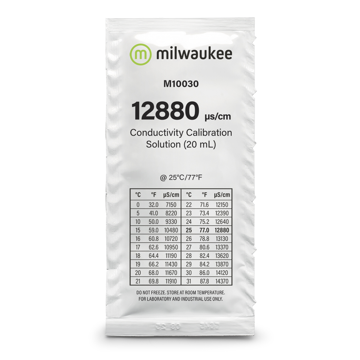 Milwaukee M10030B 12880 µS/cm Leitfähigkeitskalibrierlösung im Beutel, 25 Beutel á 20ml  
