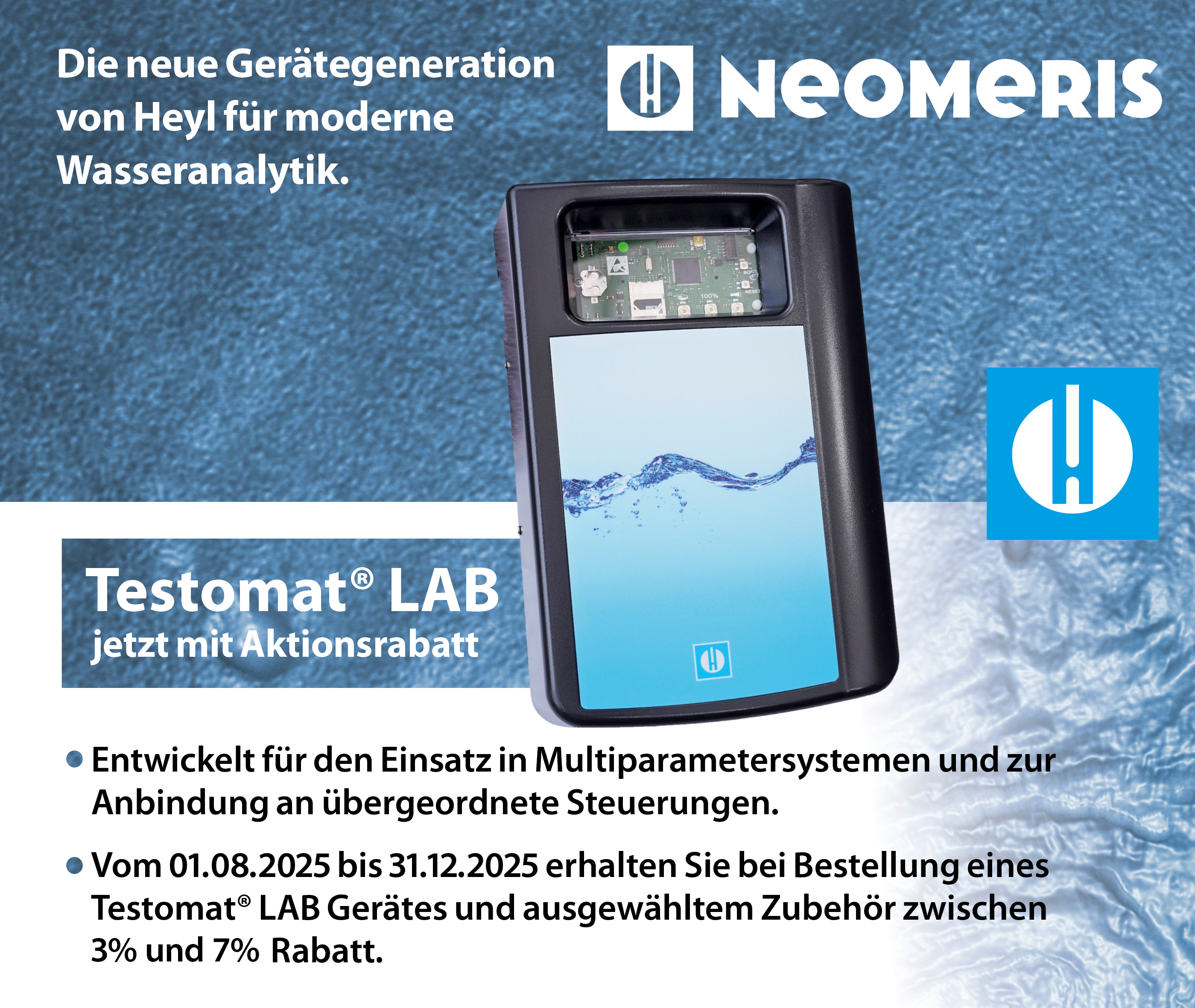 der Header für den Testomat LAB Rabatt. Auf dem Foto ist der Testomat LAB mit einer kurzen Beschreibung zu sehen.