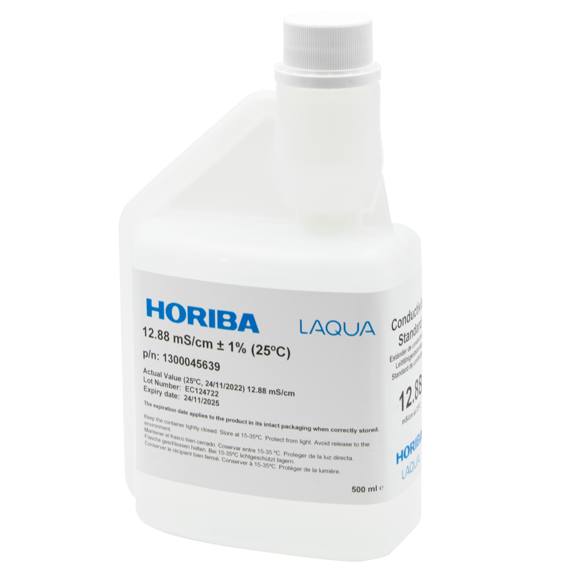 HORIBA 12.88 mS/cm Leitfähigkeitskalibrierlösung 500ml (500-EC-1288) HORIBA 500-EC-1288 Kalibrierlösung 12.88 mS/cm – Vorderseite der Flasche
