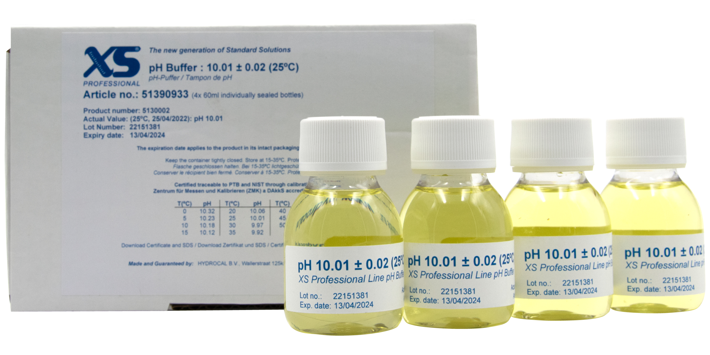 XS Professional pH 10.01 (±0,02pH @25°C) - 4x 60ml pH Pufferlösung mit DAkkS Zertifikat