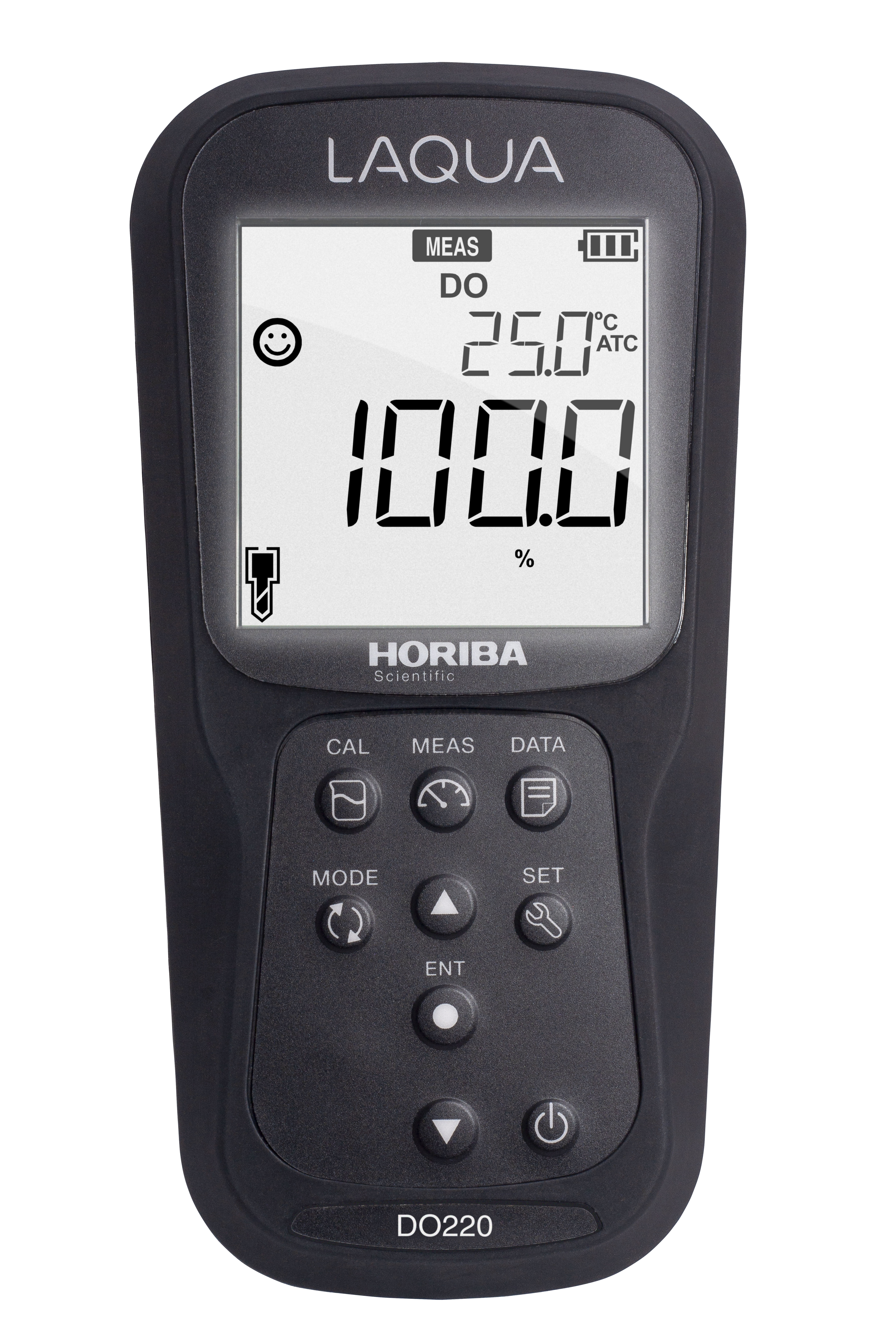 Horiba LAQUA DO220 Sauerstoffmessgerät, Frontansicht mit Display und Bedientasten, LCD