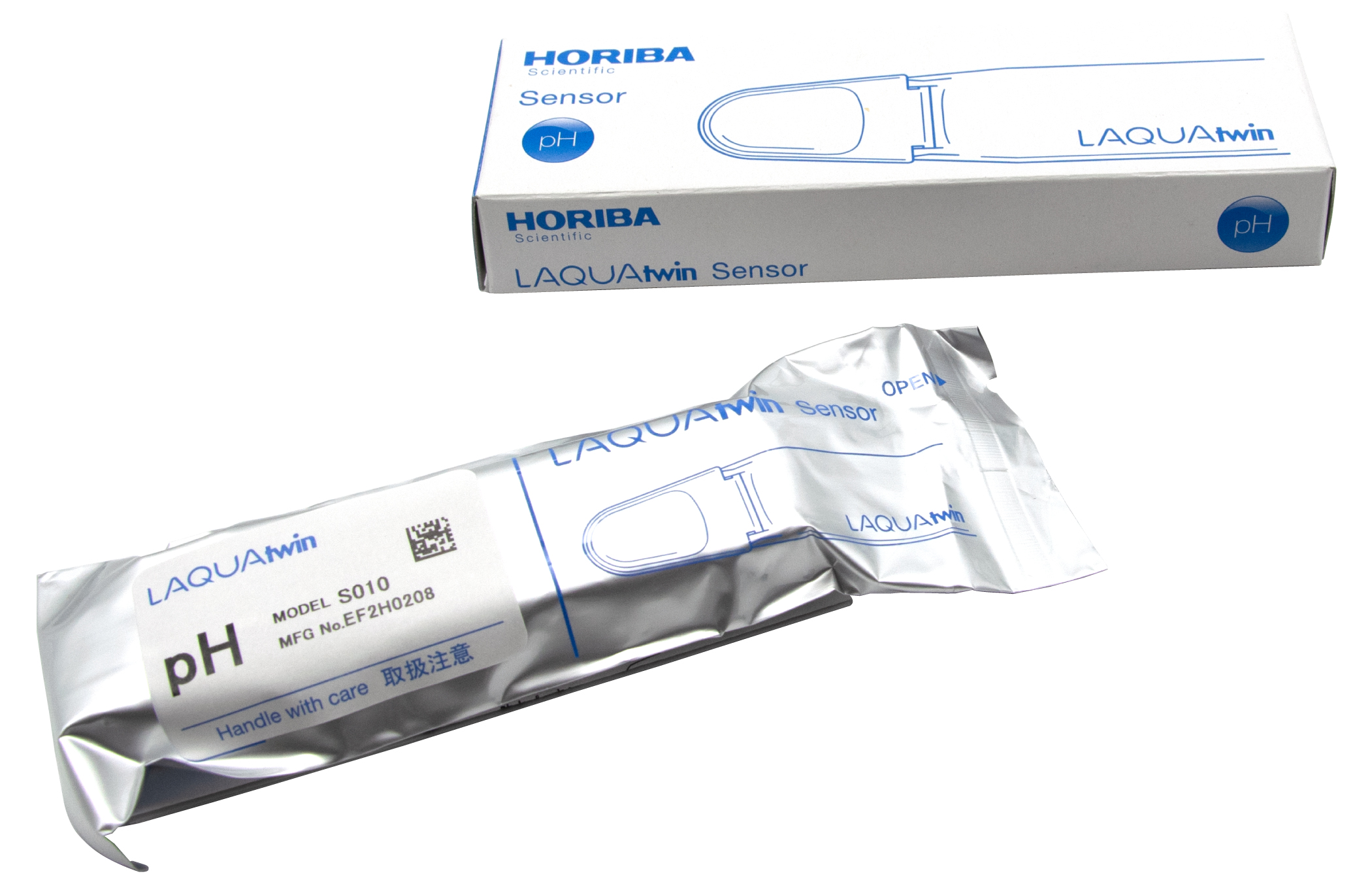 Horiba LAQUAtwin S010 pH Austauschsensor für pH-11, pH-22, pH-33 Tester Horiba LAQUAtwin S010 pH Sensor, versiegelte Verpackung und Box sichtbar, Schutzverpackung