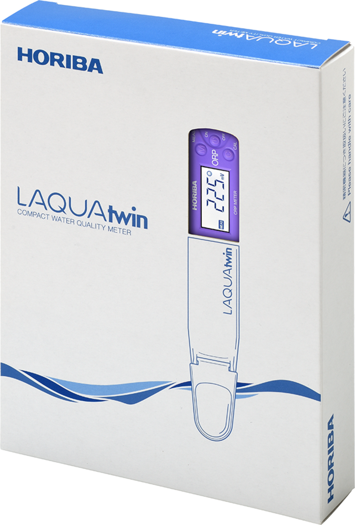 original Verpackung des LAQUAtwin Redox Testers, weiße Verpackung mit etwas blau