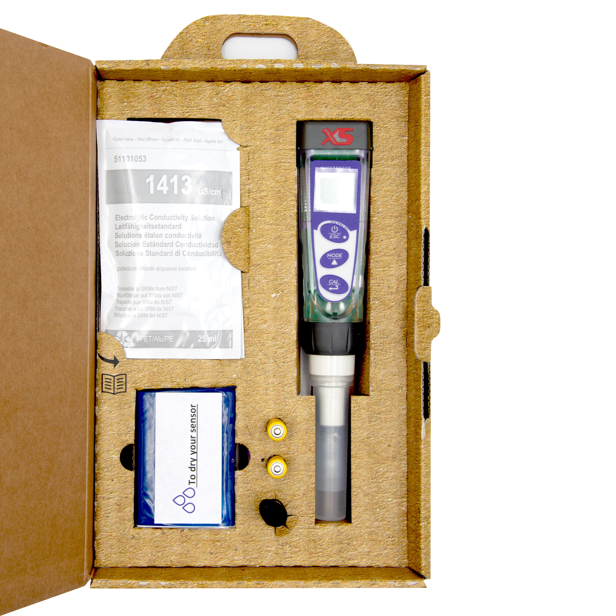 offene Verpackung des XS COND 5 Tester Kit
