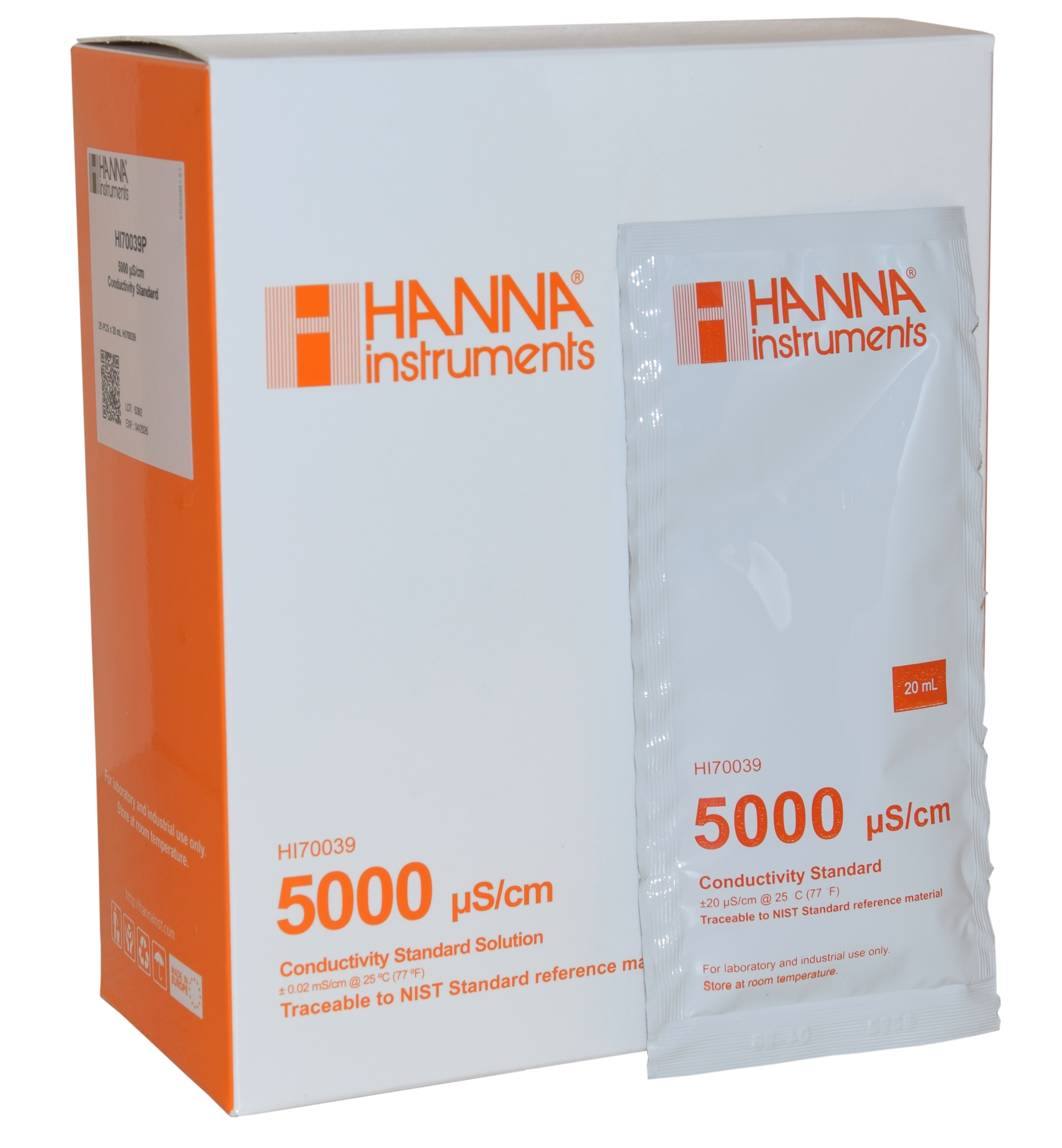 HANNA Kalibrierlösung Leitfähigkeit 5000 µS/cm, 25 x 20mL Beutel (HI70039P)