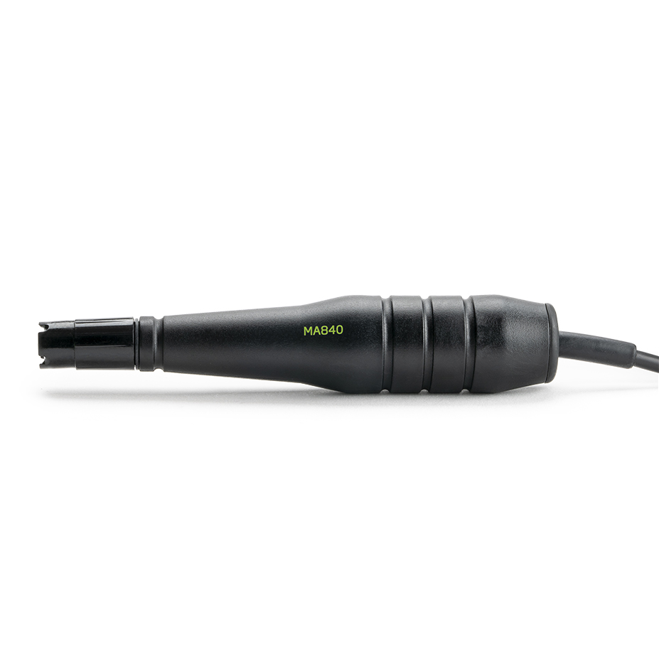 Milwaukee MA840 Frontansicht der polarographischen Sonde, sauerstoffdurchlässige PTFE-Membran, robustes Kunststoffgehäuse, eingebauter Temperatursensor, Ersatzsonde MW600