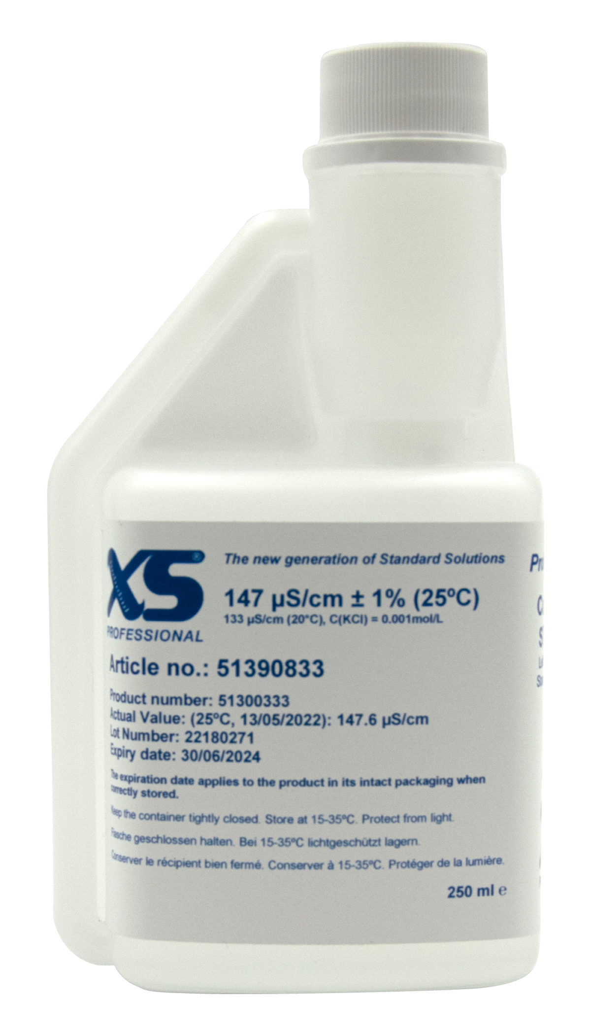 XS Professional 147µS/cm - 250ml Leitfähigkeitskalibrierlösung mit DFM Zertifikat