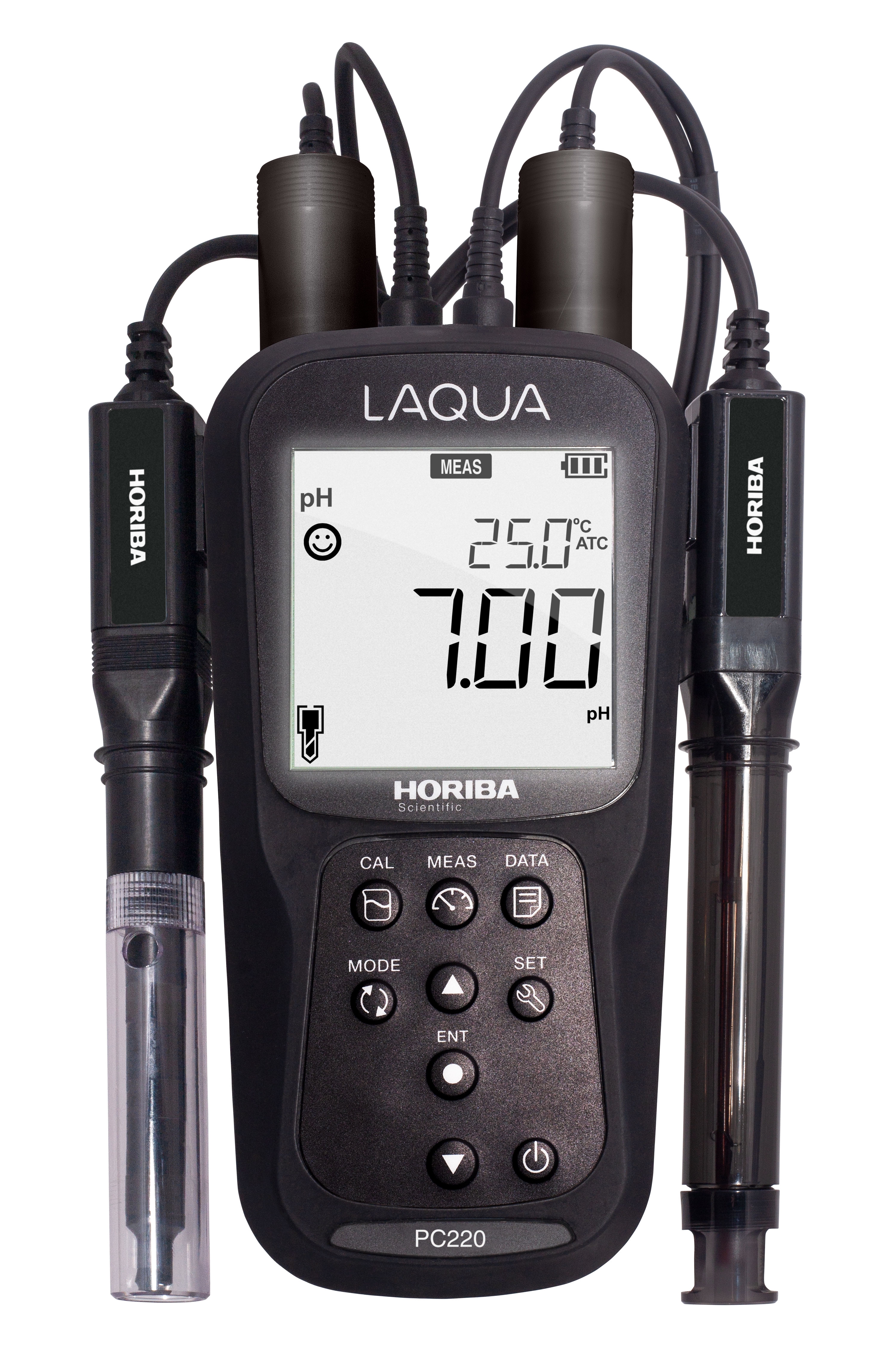 Horiba LAQUA PC220-Kit pH, Redox, Leitwert, TDS, Salz, Widerstand und Temperatur Hand Messgerät mit GLP Datenspeicherung und Druckerfunktion im Analysen-Koffer