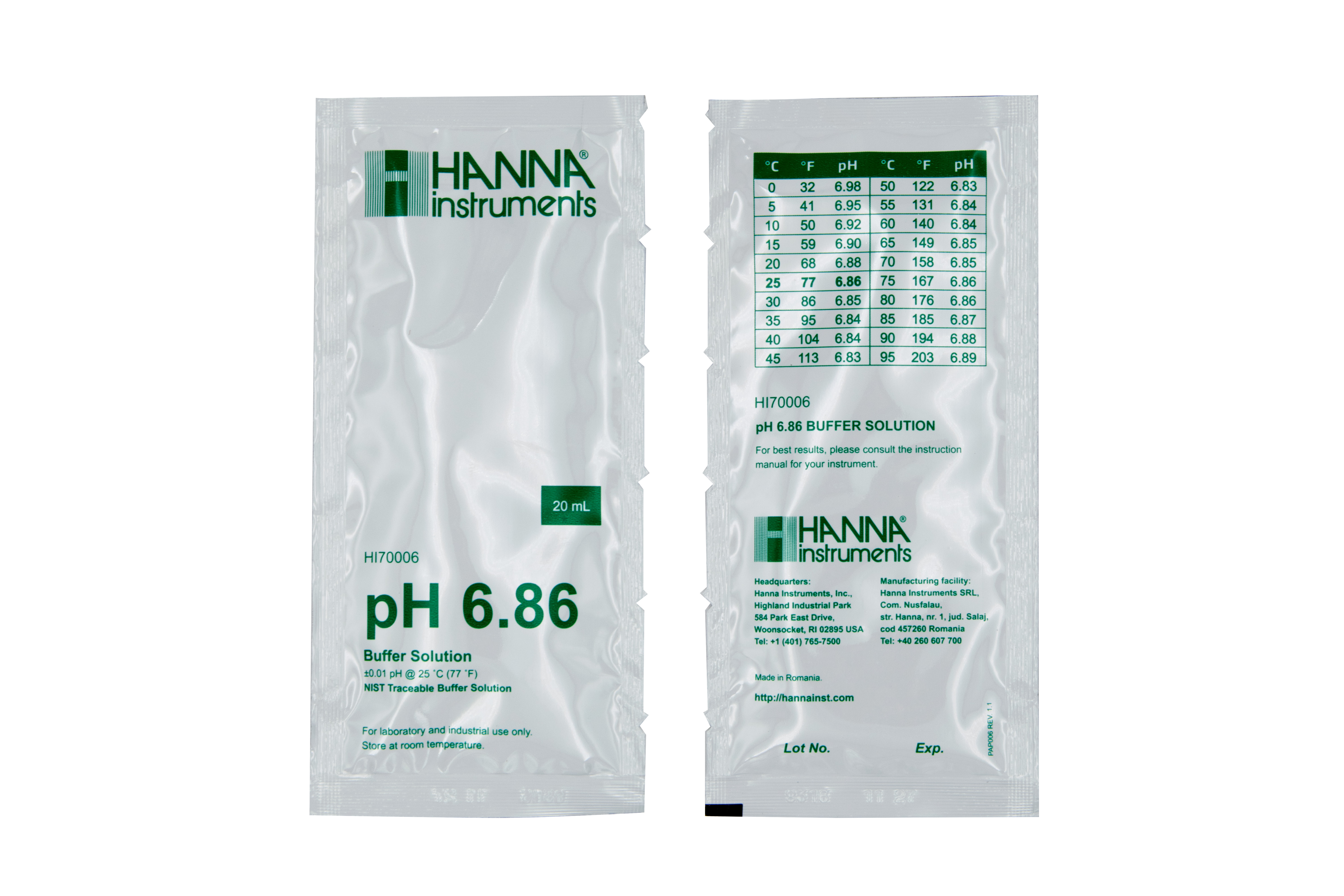HANNA Pufferlösung pH 6.86, 25 x 20mL Beutel (HI70006P)