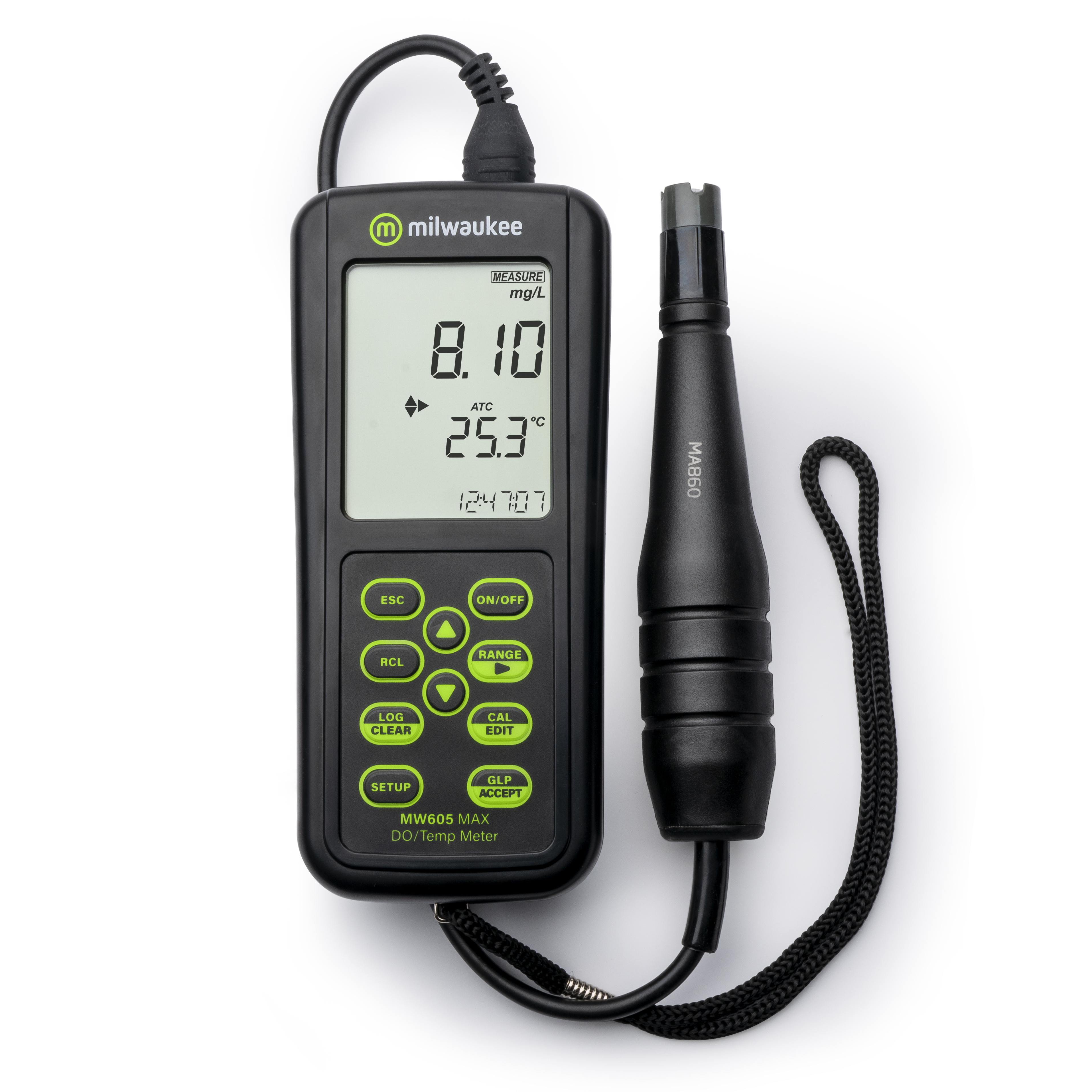 Messgerät MW605 mit Elektrode, schwarz und grün 