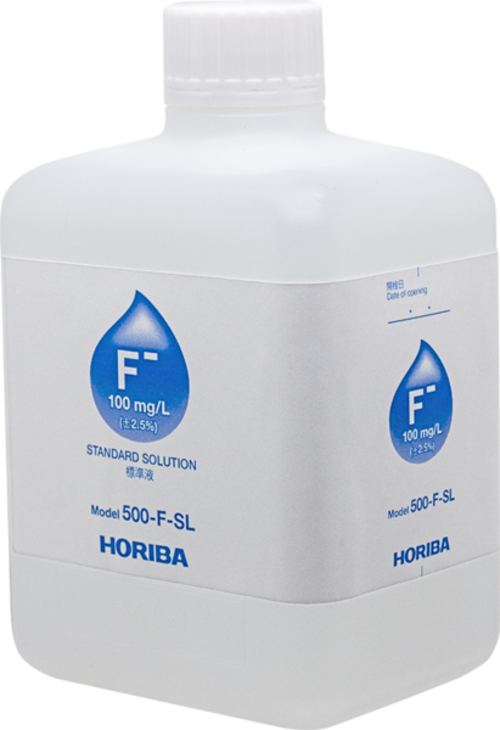 Horiba 100 mg/L Fluorid Ionen Standard Lösung, 500ml (500-F-SL) Horiba 500-F-SL Fluorid Standard Lösung, weiße Flasche mit blauem Label, Labor- und Feldanwendung zur Wasseranalytik