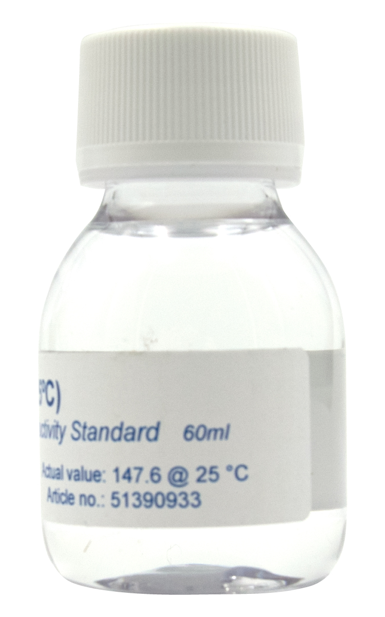 Professional 147µS/cm - 4x 60ml Leitfähigkeitskalibrierlösung  klar, 60ml Flasche hinten 