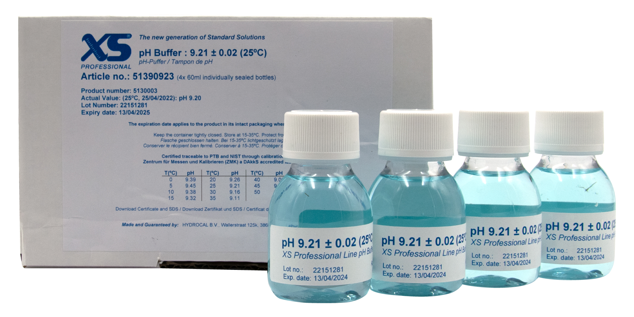 XS Professional pH 9.21 (±0,01pH @25°C) - 4x 60ml pH Pufferlösung mit DAkkS Zertifikat