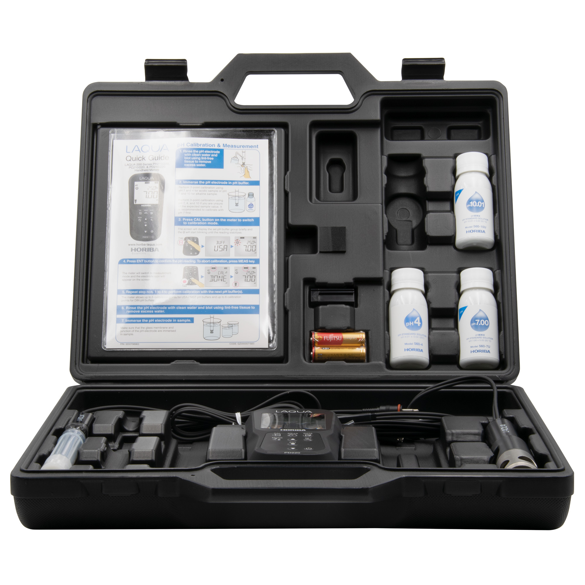 Horiba LAQUA PD220-Kit pH, Redox, gelöster Sauerstoff und Temperatur Handmessgerät mit GLP konformer Datenspeicherung und Druckfunktion im Analysen- Messkoffer