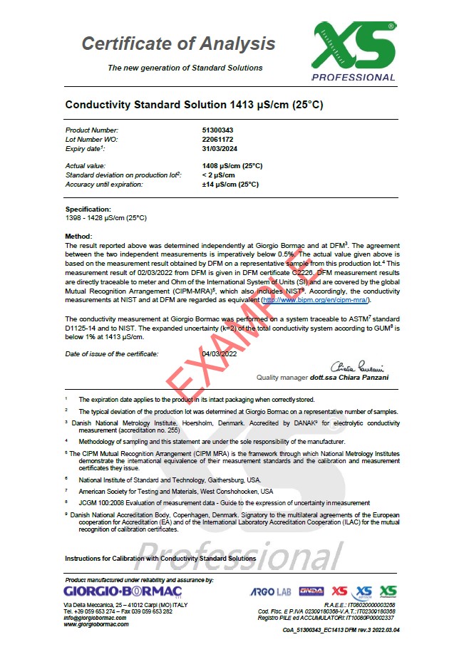 XS Professional 147µS/cm - 4x 60ml Leitfähigkeitskalibrierlösung mit DFM Zertifikat